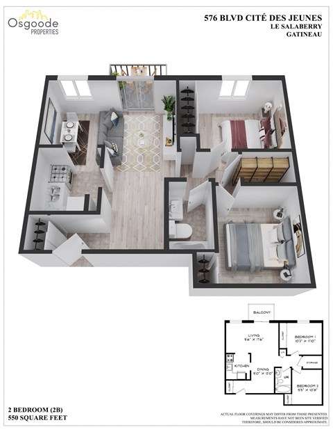 Floor plan for 2 beds, 1 bath