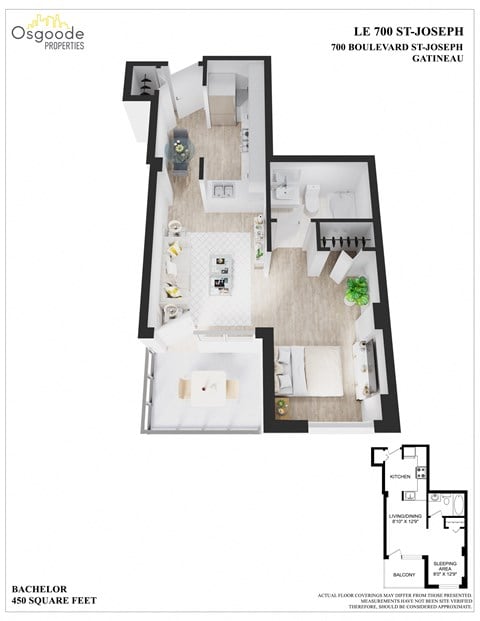 Floor plan for studio, 1 bath