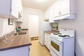 Kingston apartment for rent - a kitchen with a stove sink and refrigerator