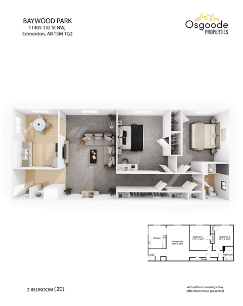 Floor plan for 2 beds, 1 bath, 850 sqft