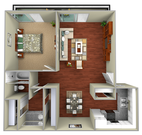 Floor plan for 1 bed, 1 bath, 644 sqft