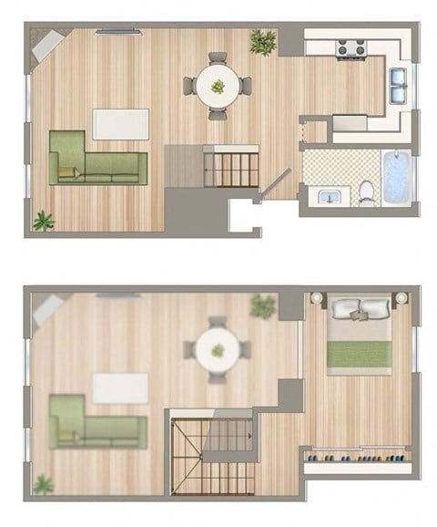 Floor plan for 1 bed, 1 bath, 760 sqft