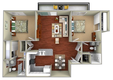 Floor plan for 2 beds, 2 baths, 859 sqft