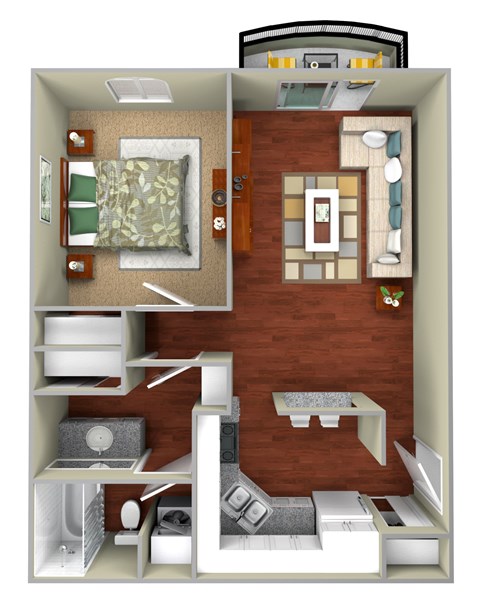 Floor plan for 1 bed, 1 bath, 789 sqft