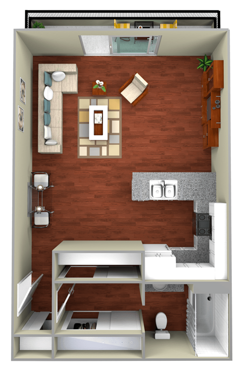 Floor plan for studio, 1 bath, 429 sqft