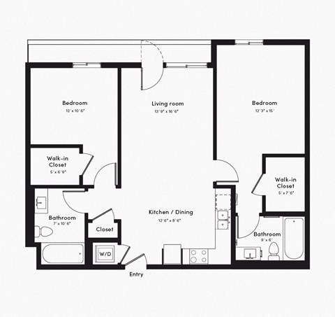 Floor plan for 2 beds, 2 baths, 1551 sqft