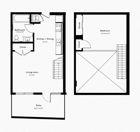 Floor plan for studio, 1 bath, 634 sqft