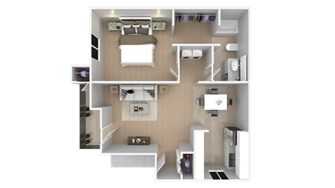 Floor plan for 1 bed, 1 bath, 840 sqft