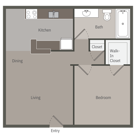 Floor plan for 1 bed, 1 bath, 540 sqft
