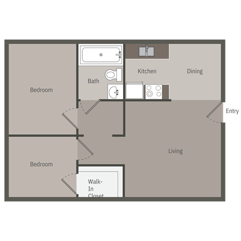 Floor plan for 2 beds, 1 bath, 825 sqft