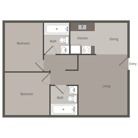 Floor plan for 2 beds, 2 baths, 866 sqft