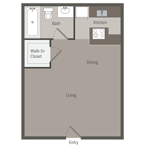 Floor plan for studio, 1 bath, 380 sqft