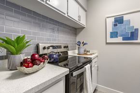 Phoenix apartment for rent - a kitchen with stainless steel appliances and a bowl of apples