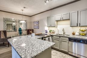 Irving apartment for rent - an updated kitchen with granite counter tops and stainless steel appliances