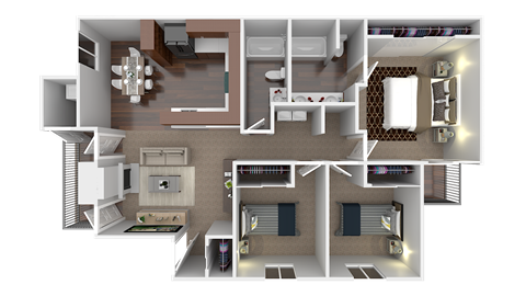 Floor plan for 3 beds, 2 baths, 1175 sqft
