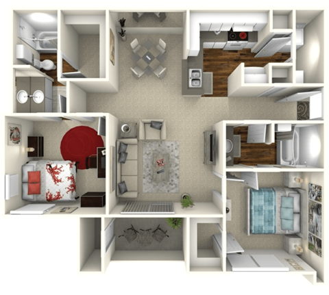 Floor plan for 2 beds, 2 baths, 920 sqft