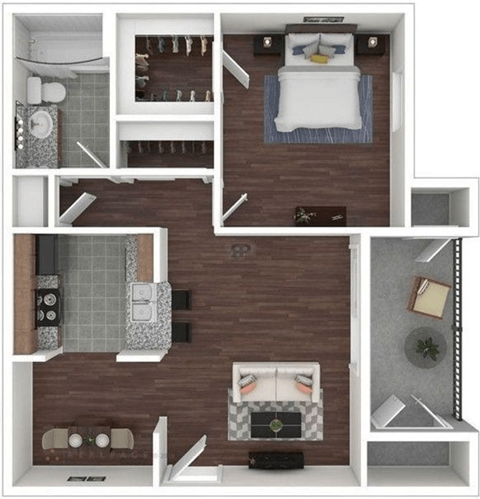 Floor plan for 1 bed, 1 bath, 720 sqft