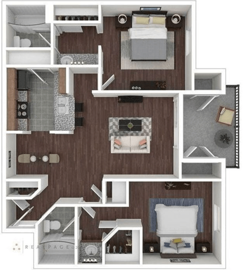 Floor plan for 2 beds, 2 baths, 960 sqft
