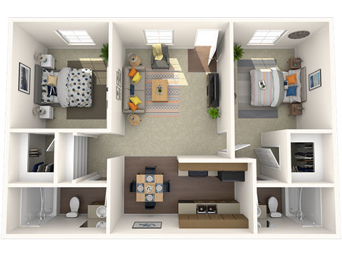 Floor plan for 2 beds, 2 baths, 813 sqft