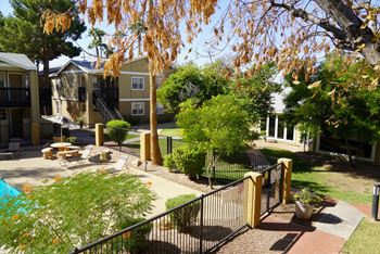 Beautiful courtyard with picnic pavilion and bbq grills