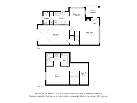 Floor plan for 2 beds, 1 bath, 906 sqft