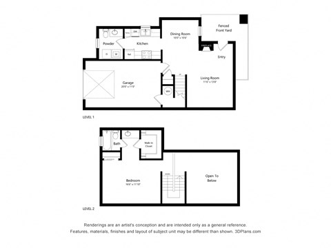 Floor plan for 1 bed, 1.5 baths, 900 sqft