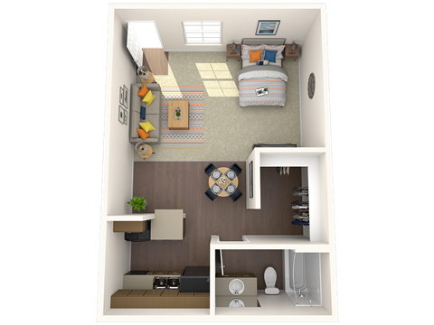 Floor plan for studio, 1 bath, 413 sqft