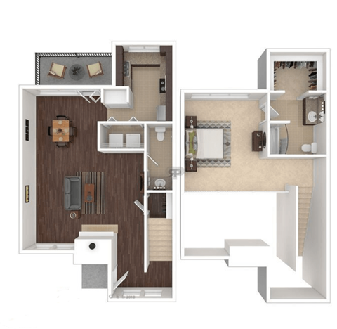 Floor plan for 1 bed, 1.5 baths, 1000 sqft