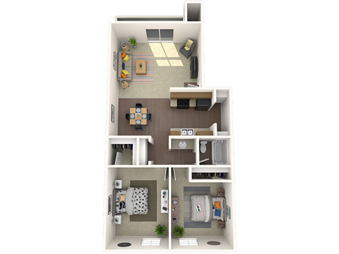 Floor plan for 2 beds, 1 bath, 819 sqft
