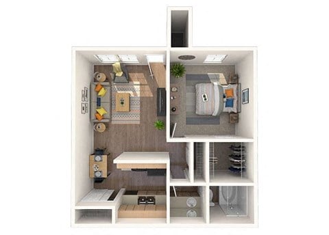 Floor plan for 1 bed, 1 bath, 659 sqft