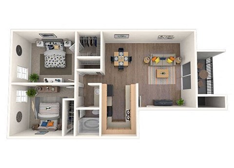 Floor plan for 2 beds, 1 bath, 873 sqft