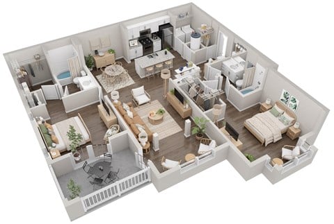 Floor plan for 2 beds, 2 baths, 1258 sqft
