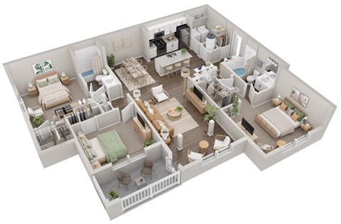 Floor plan for 3 beds, 2 baths, 1420 sqft