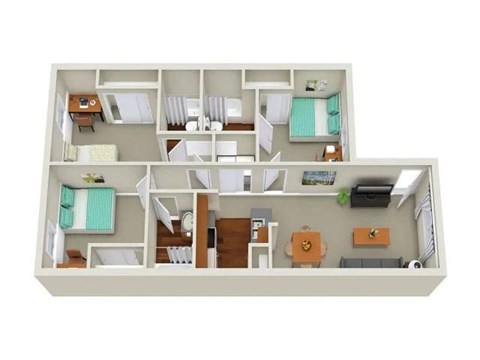 Floor plan for 3 beds, 3 baths, 329 sqft