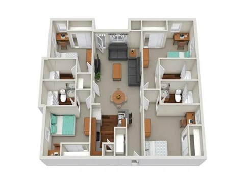 Floor plan for 4 beds, 4 baths, 332 sqft