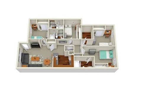 Floor plan for 4 beds, 4 baths, 332 sqft