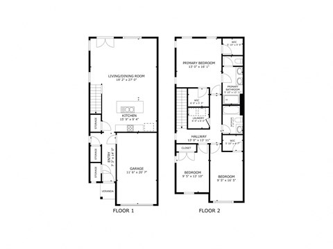 Floor plan for 3 beds, 2.5 baths, 1556 sqft
