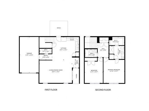 Floor plan for 2 beds, 2.5 baths, 1325 sqft