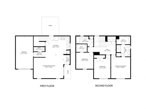 Floor plan for 3 beds, 2.5 baths, 1616 sqft