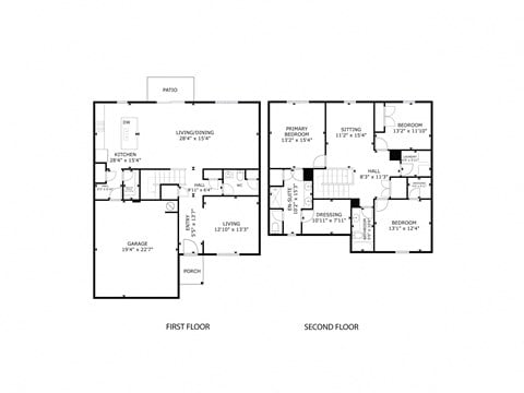 Floor plan for 3 beds, 2.5 baths, 2410 sqft