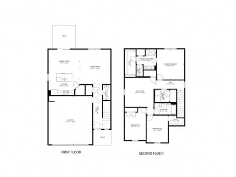 Floor plan for 3 beds, 2.5 baths, 1939 sqft