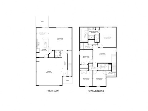 Floor plan for 4 beds, 2.5 baths, 2097 sqft