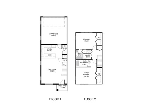 Floor plan for 2 beds, 2.5 baths, 1335 sqft