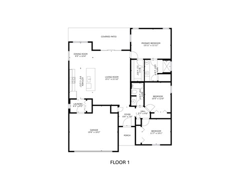 Floor plan for 3 beds, 2 baths, 1483 sqft
