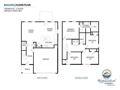 Floor plan for 4 beds, 2.5 baths, 1809 sqft