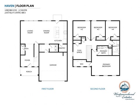 Floor plan for 4 beds, 2.5 baths, 2057 sqft