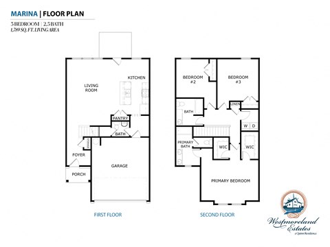 Floor plan for 3 beds, 2.5 baths, 1789 sqft