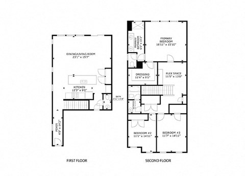 Floor plan for 3 beds, 2 baths, 1974 sqft