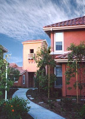 Irvine apartment for rent - a house with a sidewalk and trees in front of it