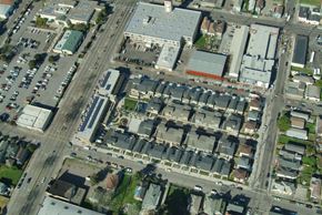 Oakland apartment for rent - an aerial view of a parking lot and cars in a city